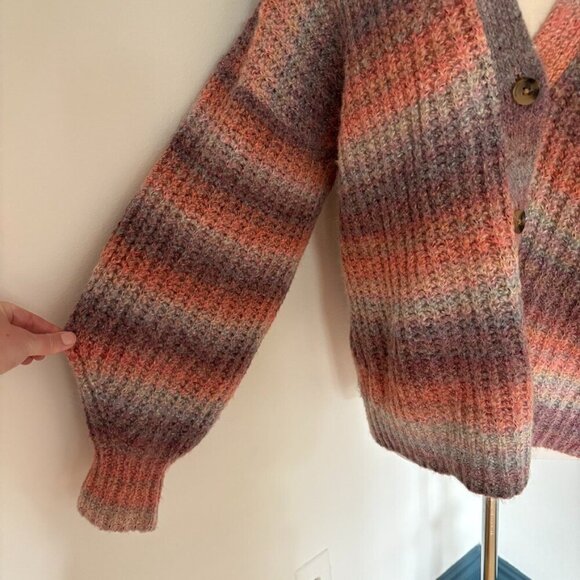 Sundance Northern Lights Cardigan L Pink Purple Wool Alpaca Stripe Chunky Rib - Picture 4 of 12